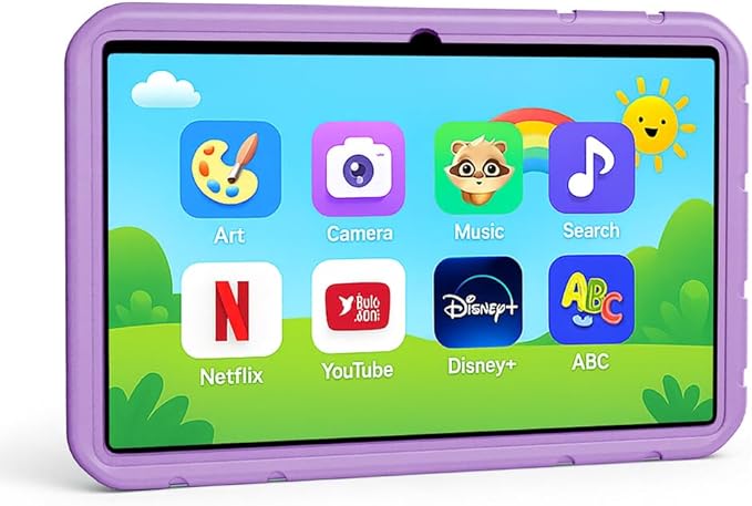 10.1 inch Kids Tablet, Android 15, 20GB RAM 128GB Storage, WiFi 6, HD Display, Parental Control, GPS, 12-Hour Battery, Tablet with EVA Protective Case-Purple