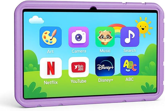 10.1 inch Kids Tablet, Android 15, 20GB RAM 128GB Storage, WiFi 6, HD Display, Parental Control, GPS, 12-Hour Battery, Tablet with EVA Protective Case-Purple