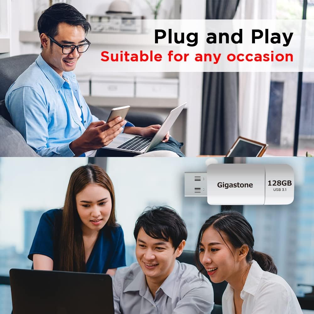 GIGASTONE 128GB Flash Drive (2 Pack) Z60 USB 3.2 Gen 1, 120MB/s Ultra Fast, Retractable Capless Slider Design, Data Storage, Backup for PC/Mac/TV/Car Audio, USB 2.0/3.0/3.1 Compatible