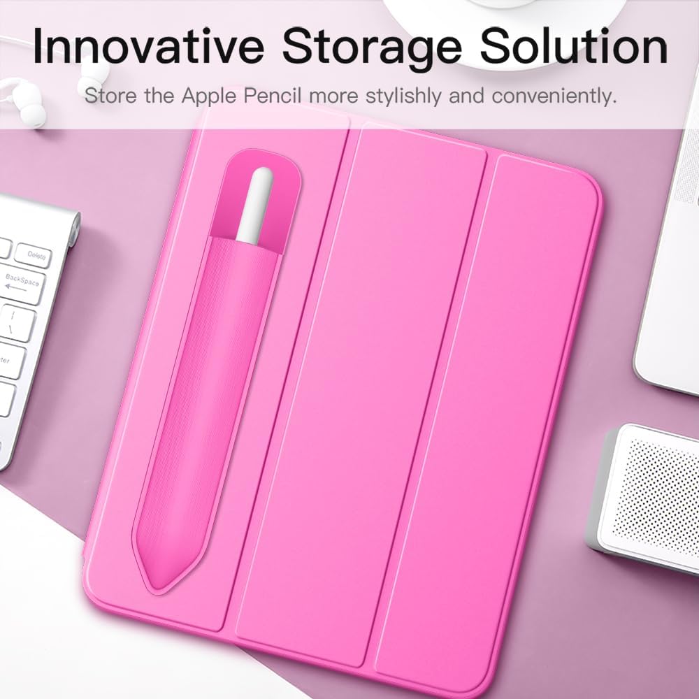 MoKo Pencil Holder Sticker Fit Apple Pencil Pro, Apple Pencil (USB-C), Apple Pencil 1st/2nd Generation, Elastic Pencil Pocket Pouch Adhesive Sleeve Attached to iPad Case for Stylus Pens, Persian Pink