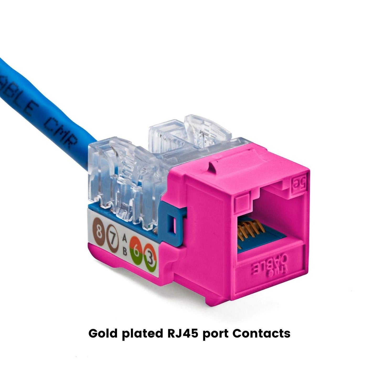 trueCABLE Cat5e Keystone Jack, Unshielded (UTP), 90 Degree Punch-Down, PoE++ (4PPoE) 100W, UL Listed, ETL Verified, ANSI/TIA Certified, Modular RJ45 Female, Pink, 24 Pack