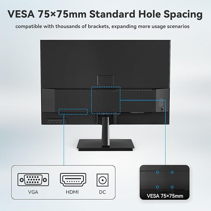 23.8 Inch Gaming Monitor, 75Hz/FHD(1920 * 1080) 1K Computer Monitor, Support HDMI/VGA Display, FreeSync, 99% sRGB, 1500:1 Contrast Ratio for Home Office & Gaming-Wall Mountable