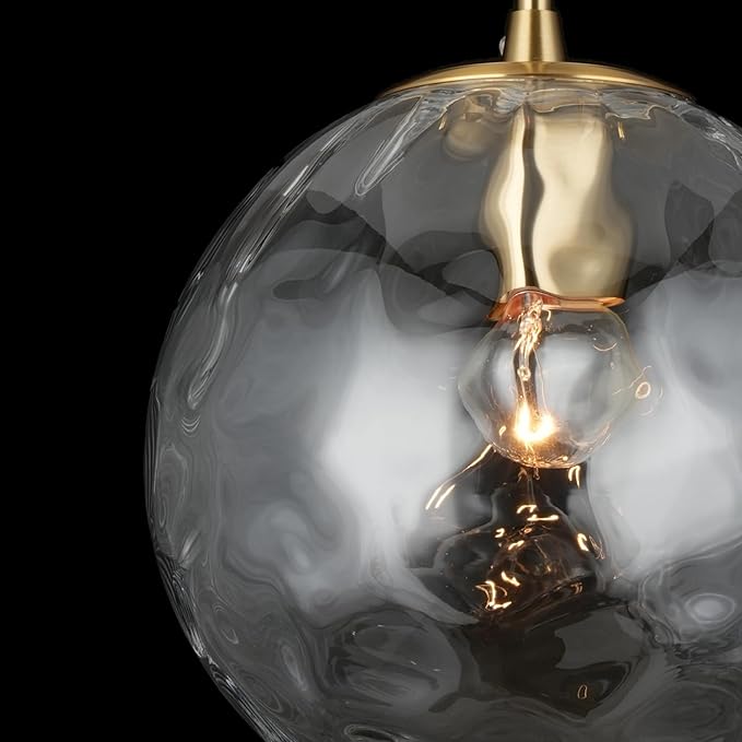 ALICE HOUSE 2 Packed 8-inch Modern Kitchen Island Pendant Lights, Hammered Glass, Gold Farmhouse Pendant Lighting, Brushed Brass Hanging Light Fixtures for Bathoom, Entryway and Hallway AL4201-P2