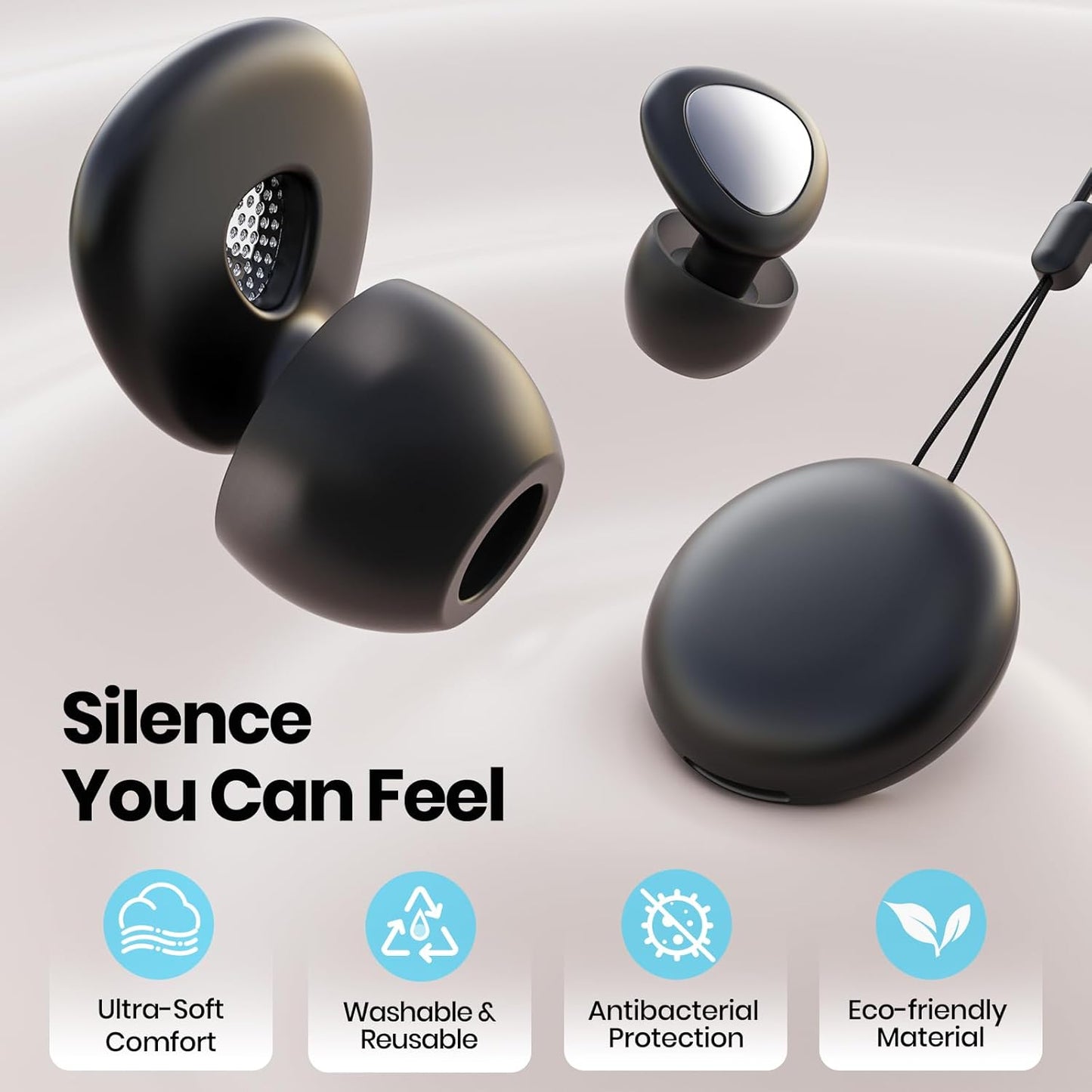 Ear Plugs for Sleeping Noise Cancelling, 45dB Reusable Silicone Ear Plugs for Concert, 8 Tips Earplugs for Noise Reduction, Hearing Protection Earplugs for Sleep, Concert, Snoring, Work, Black