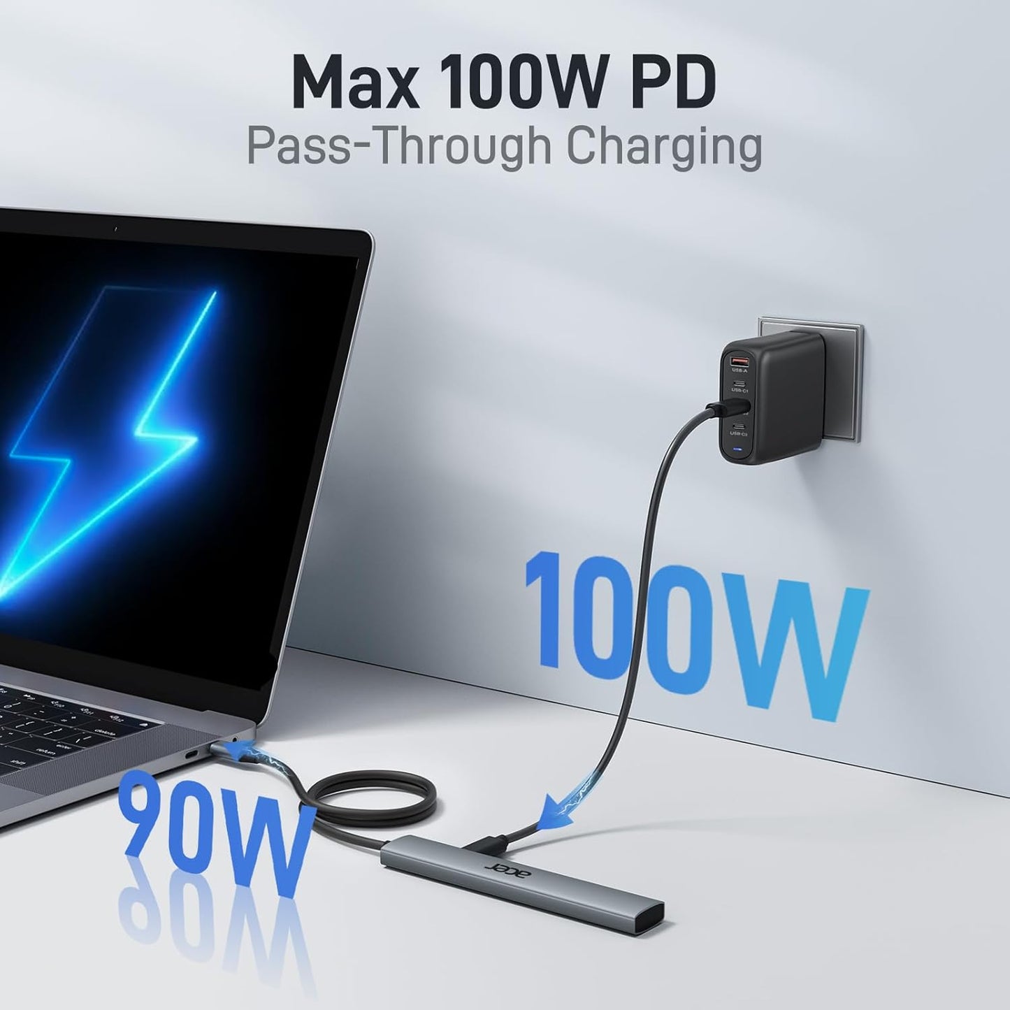 Acer USB C Hub 5 in 1 with 4K HDMI, 100W Power Delivery, 3 USB A Data Ports, USB C to HDMI Multiport Adapter for Laptop, PC, Tablet, MacBook Pro/Air, iPad Air/Pro, iMac, iPhone 15/16 Pro/Pro Max (2ft)