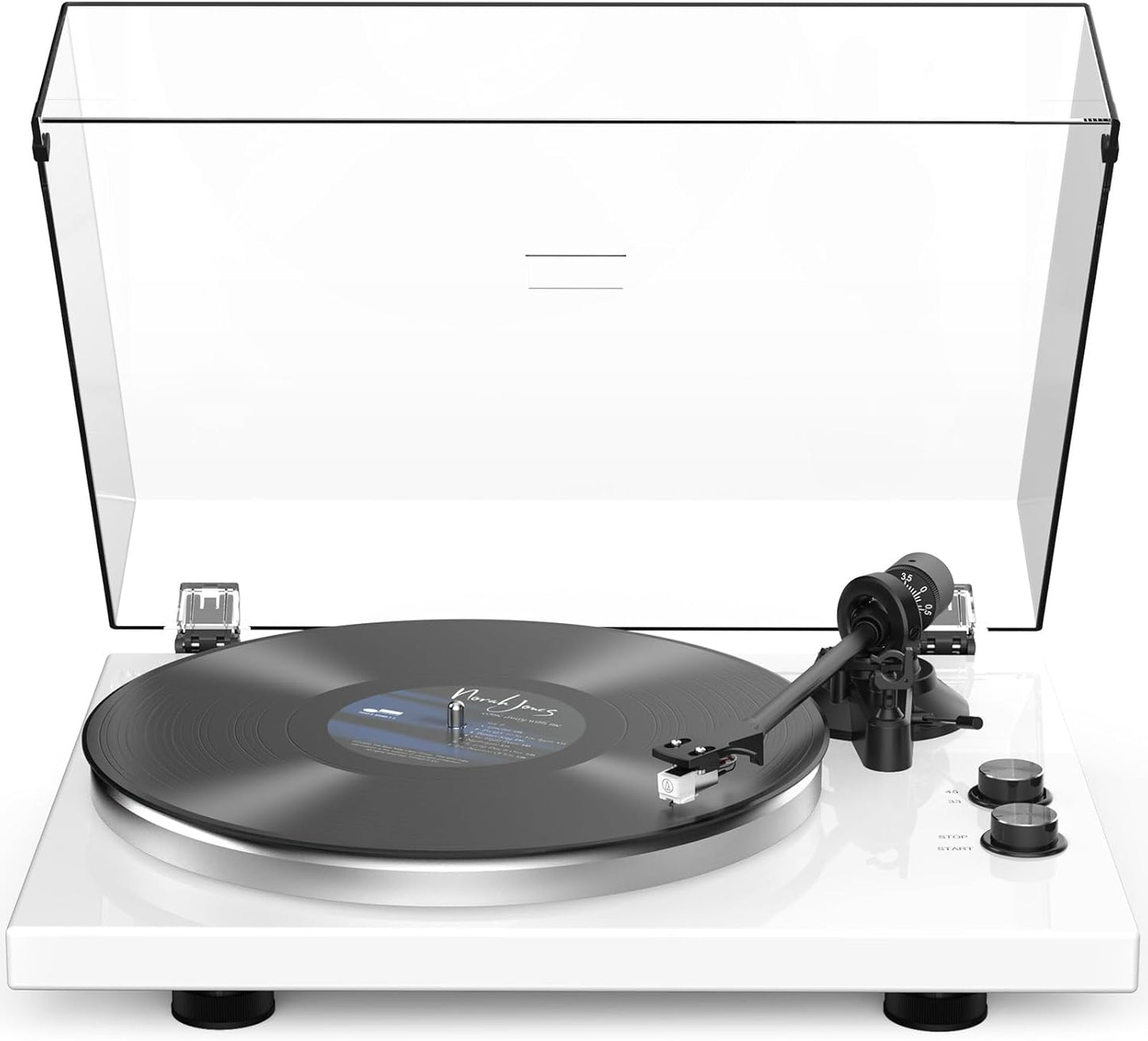 Turntables Record Player for Vinyl with Wireless Output Connectivity Belt-Drive 33 45 RPM Speed Phono Line USB Digital to PC Recording MM Audio Cartridge Stylus Adjustable Counterweight Piano White