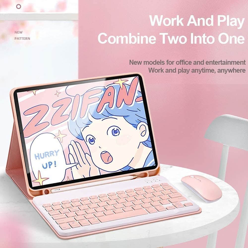 AnMengXinLing Lovely Keyboard Case for iPad 9th/8th/7th Generation with Mouse,Case for iPad9 iPad8 iPad7 10.2 inch with Pencil Holder and Deatachable Keyboard Mouse, Pink