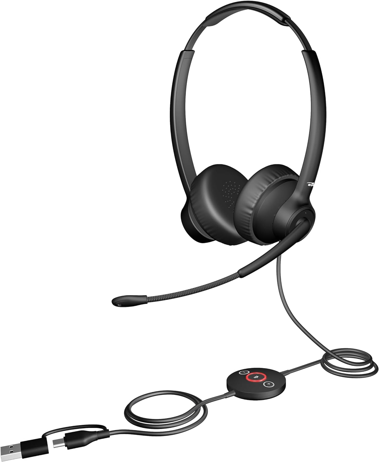 Cyber Acoustics USB-C Headset With AI Noise Cancelation (AC-304C) - Microphone Eliminates Background Noise in Offices, Homes or Any Environment, Black
