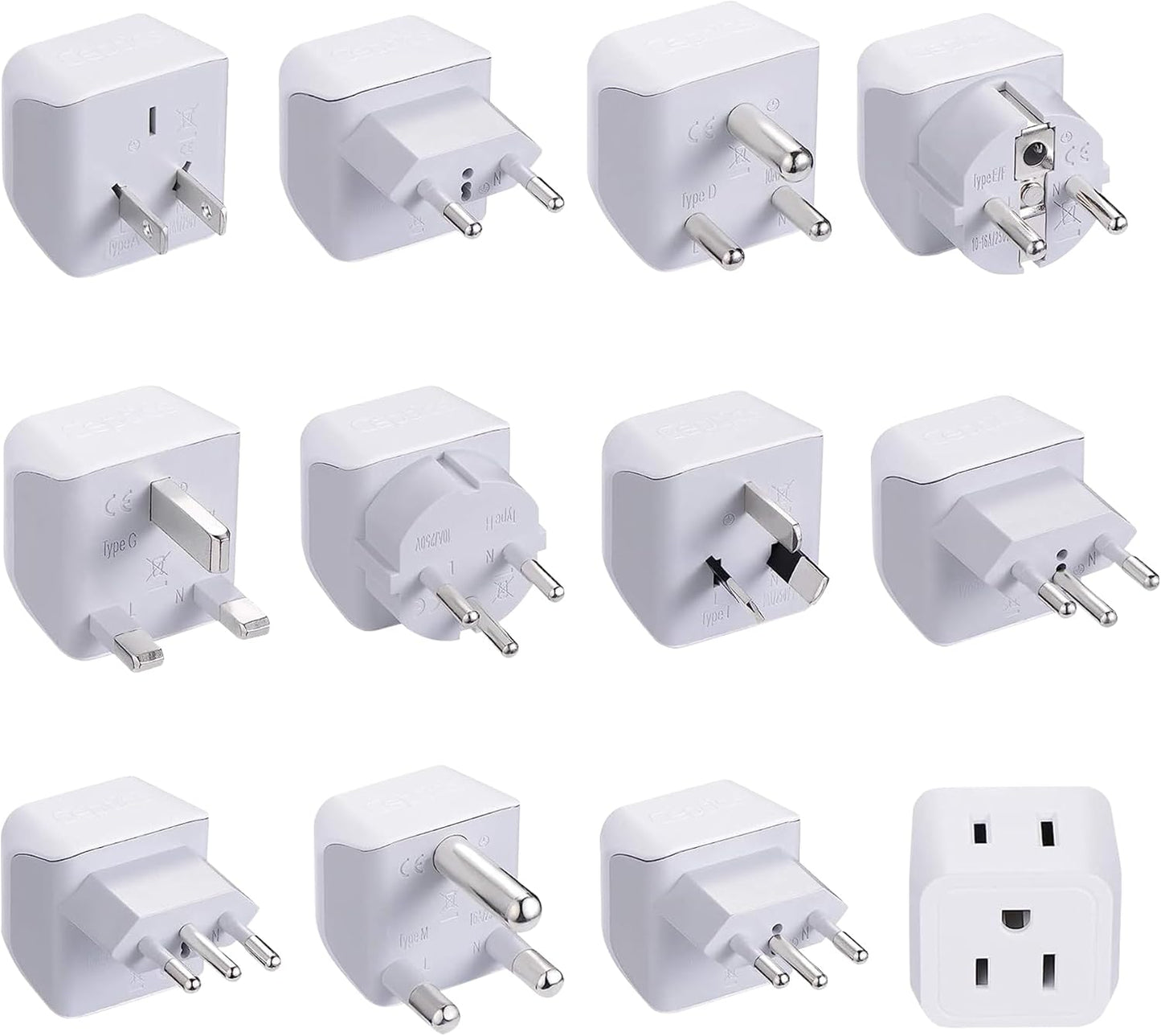 Ceptics World Travel Adapter Set - 2 in 1 USA to Europe, Asia, Africa, India, Japan, Australia, Brazil, China, Israel and more - 11 Pack - Safe Grounded - Works with Cell phones, Laptops, Chargers