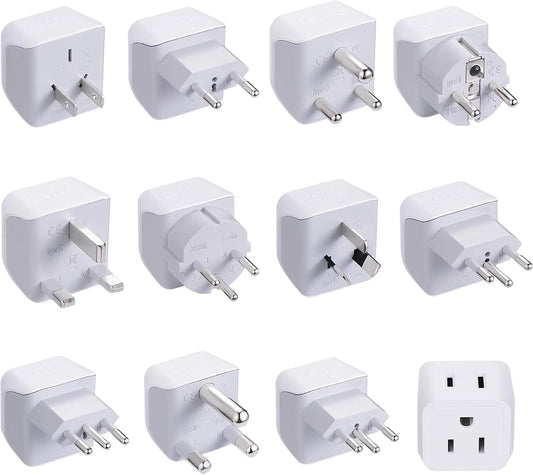 Ceptics World Travel Adapter Set - 2 in 1 USA to Europe, Asia, Africa, India, Japan, Australia, Brazil, China, Israel and more - 11 Pack - Safe Grounded - Works with Cell phones, Laptops, Chargers