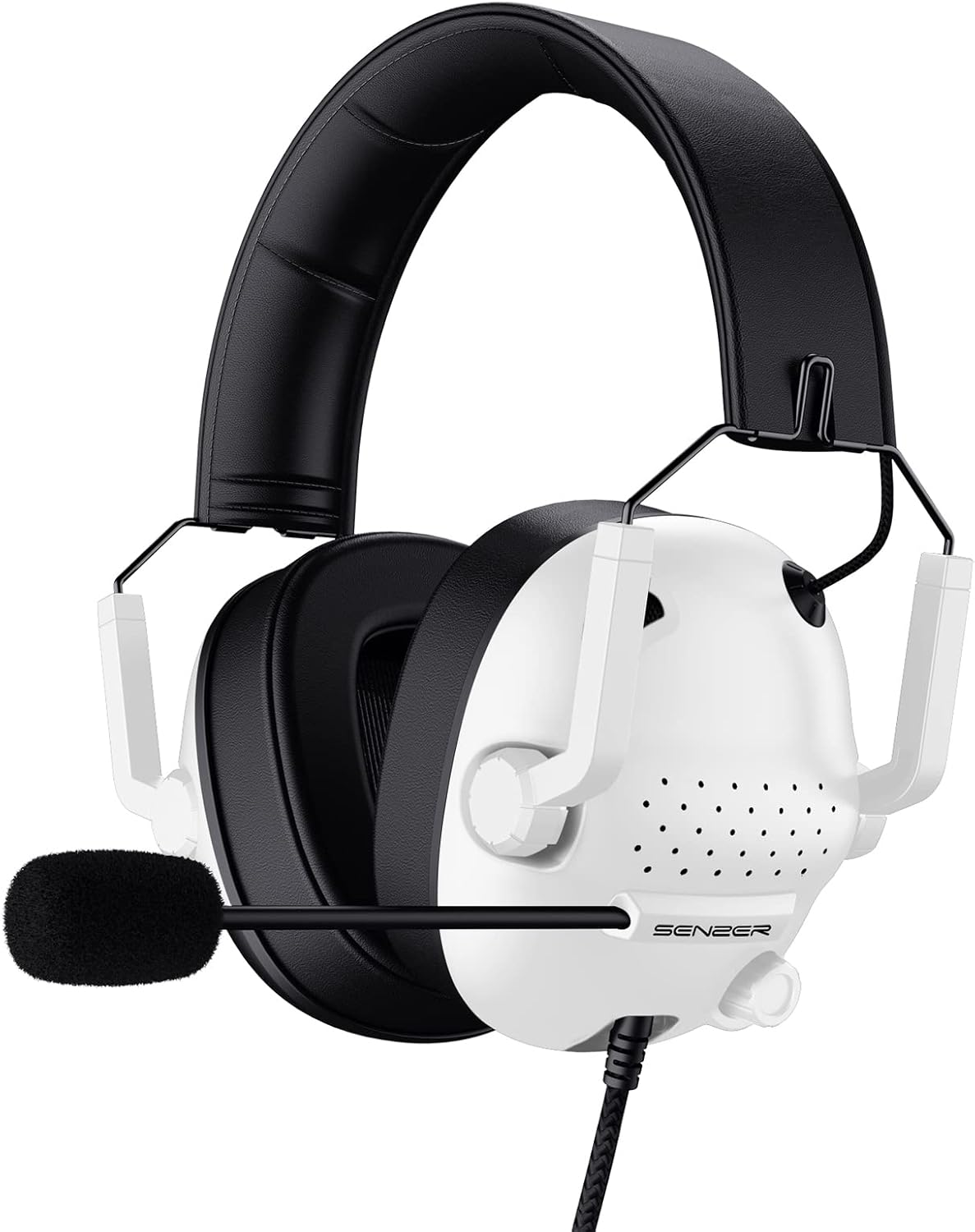 SENZER SG500 Surround Sound Pro Gaming Headset with Noise Cancelling Microphone - Soft Memory Foam Padding - Portable Foldable Headphones for PC, PS4, PS5, Xbox One, Switch - White