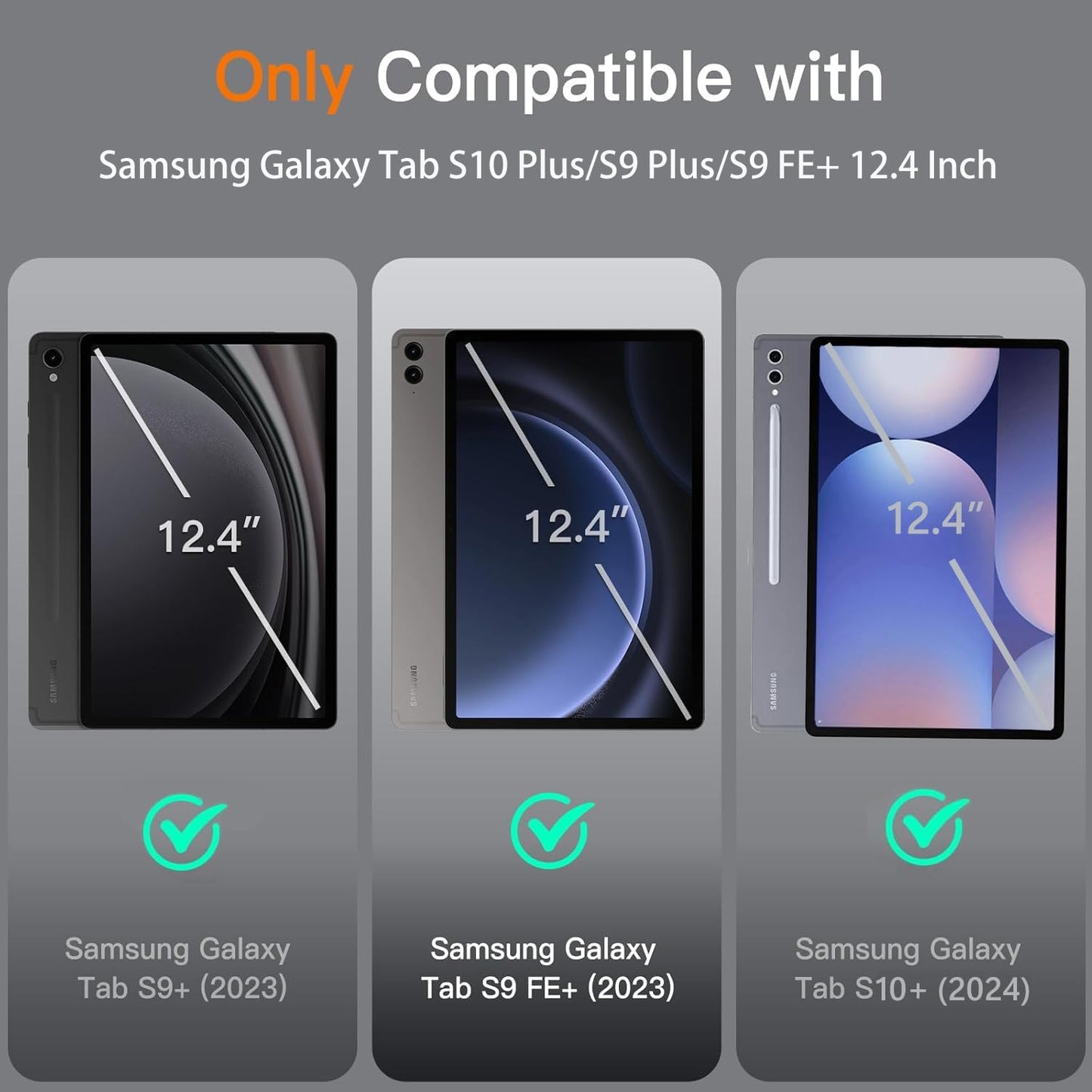 Galaxy Tab S9 FE+/ S9+ /S10+ 12.4 Inch Case with Keyboard, Detachable Bluetooth Keyboard with Pen Holder for Samsung Tab S10+ Plus/S9+ Plus/S9 FE+ Plus/S8+ Plus/S7FE/S7+ Plus 5G 12.4", Navy Blue