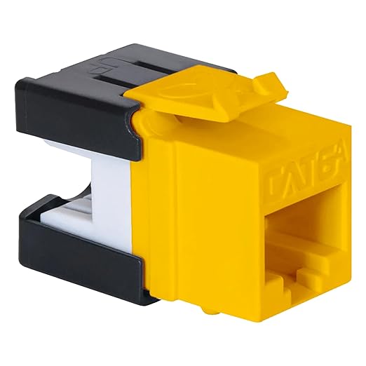 ICC CAT6A Keystone Jack with Slim Profile 180 Degree Punch Down, 10Gbps RJ45 UL Listed PoE++ TAA Compliant for Wall Plate or Patch Panel, Works with JackEasy Termination Tool, Yellow