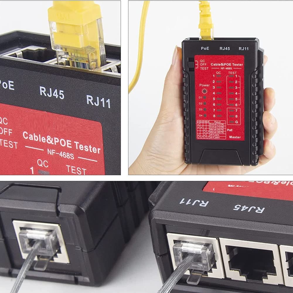NOYAFA Network Cable Tester for RJ45 RJ11 RJ12 /Cat5 Cat5e Cat6 Cat6a Cat7, Universal Cable Tester, Continuity Test, Phone Line Cat3, Ethernet Tester, LAN Cable Test Tool (Red)