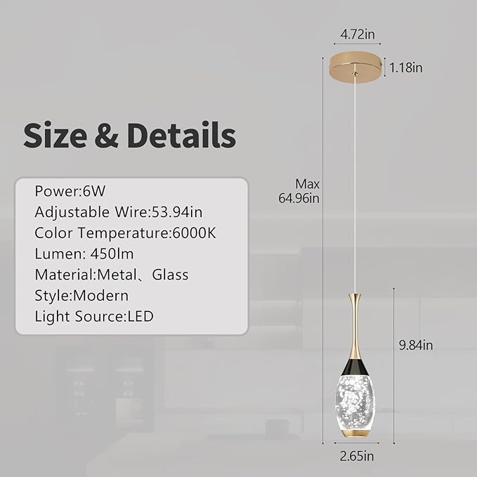 Modern Black Gold Pendant Light Dimmable LED Ceiling Light Fixtures Mini Teardrop Crystal Pendant Lighting for Kitchen Island Bedroom Hallway Entryway (3-Pack， Champagne Gold)