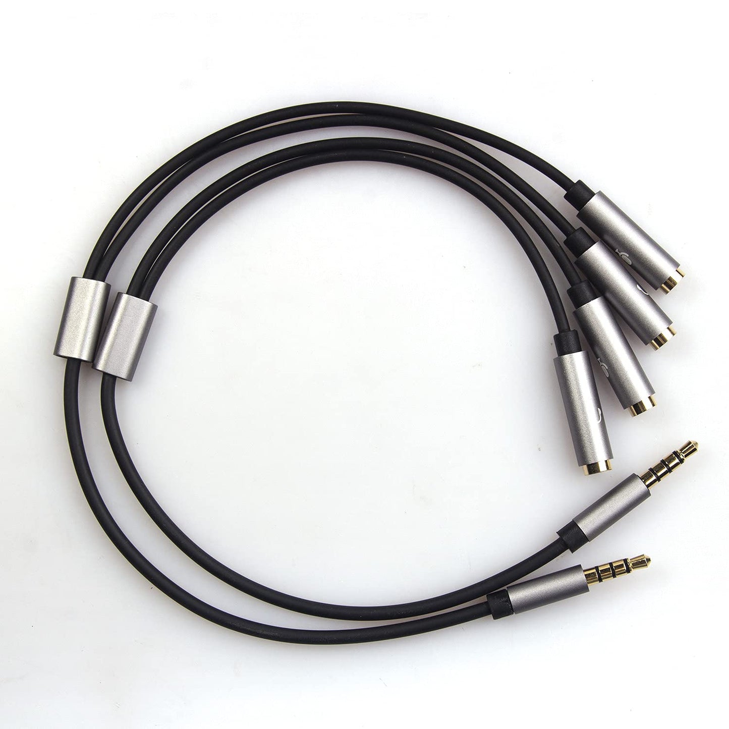 REXUS Grey 3.5mm Y Splitter Stereo Audio Cable 4-Pole Male to 2 Female for Headphone, Headset Splitter Adapter Extension Aux Cable, Compatible MobilePhone and New Version Laptop(M22F35G)