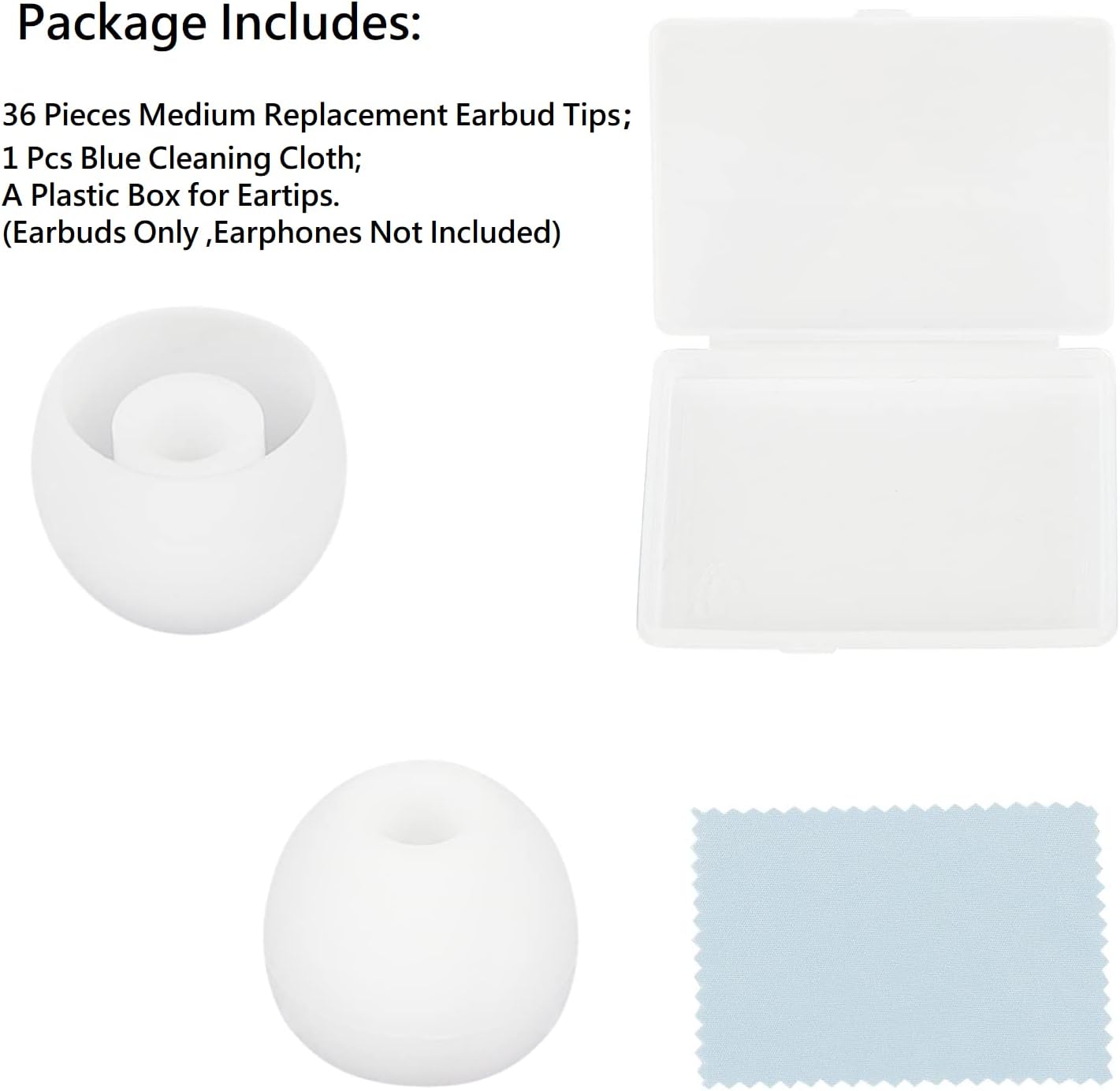 36 Pieces Medium Earbud Tips Soft and Comfortable Ear Bud Replacement Pieces Silicone Fit Most in-Ear Headphones，Inner Hole 3.8mm -5.5mm，Medium White Earbud Replacement Tips