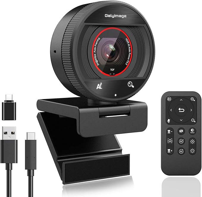 ‌2K AI Webcam for PC,1080P 60fps TOF Computer Camera with 8X Digital Zoom USB 3.0 Webcam with Remote Control/HDR/Dual Noise Cancelling Mics for Streaming & Meeting on Zoom/Teams/Facetime