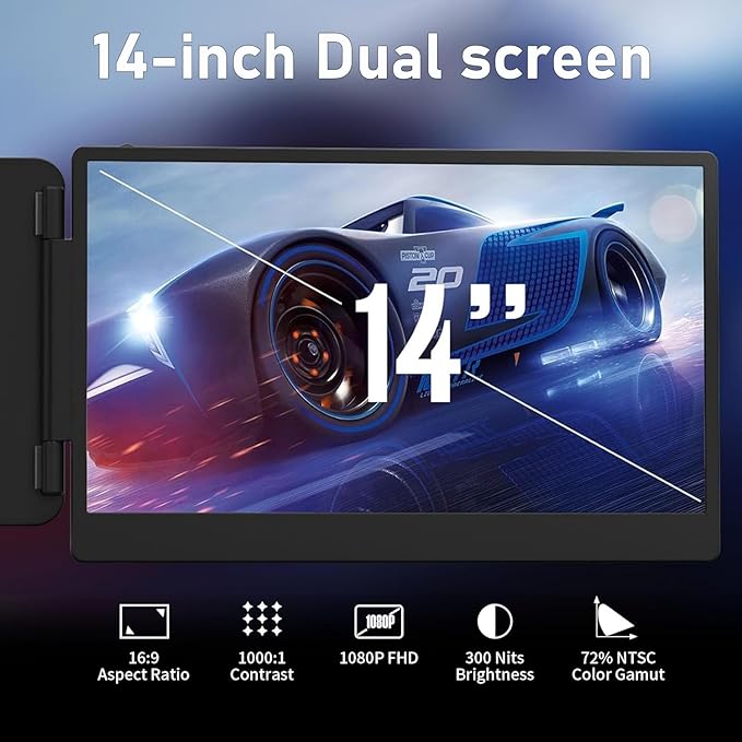 Laptop Screen Extender, 14" FHD 1080P IPS Laptop Monitor Extender Dual Screen, Travel Monitor for 13-17" Laptops with USB-C/HDMI Port, Plug and Play for Windows/Mac/Android