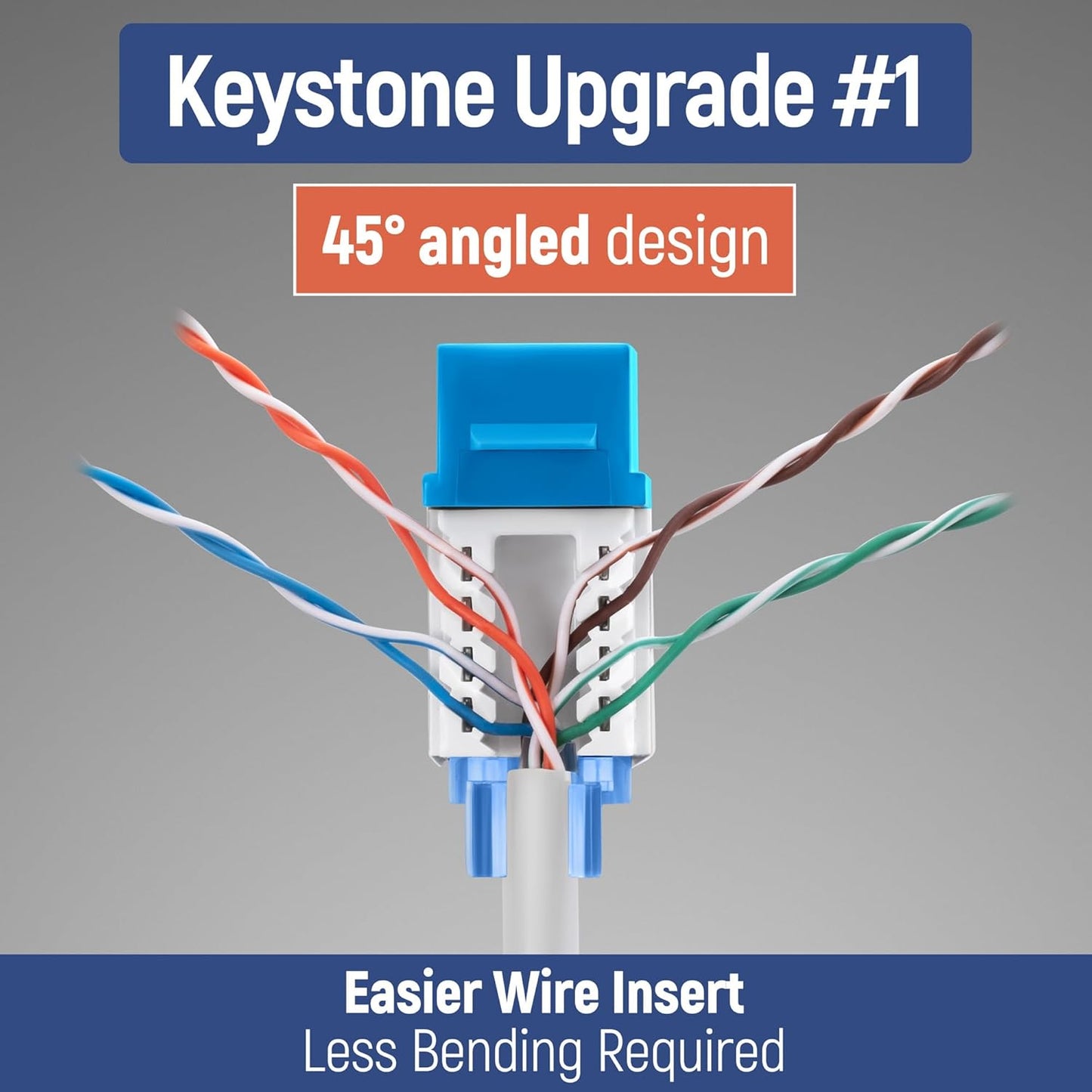 Everest 45° Angled RJ45 Cat5e Keystone Jacks 10-Pack in Blue - Slim Profile Female RJ45 Connectors - Cat 5e Keystone Jack - Compatible with 45° Angled Speed Termination Tool - 45Term (B0BL3GS7ZY)