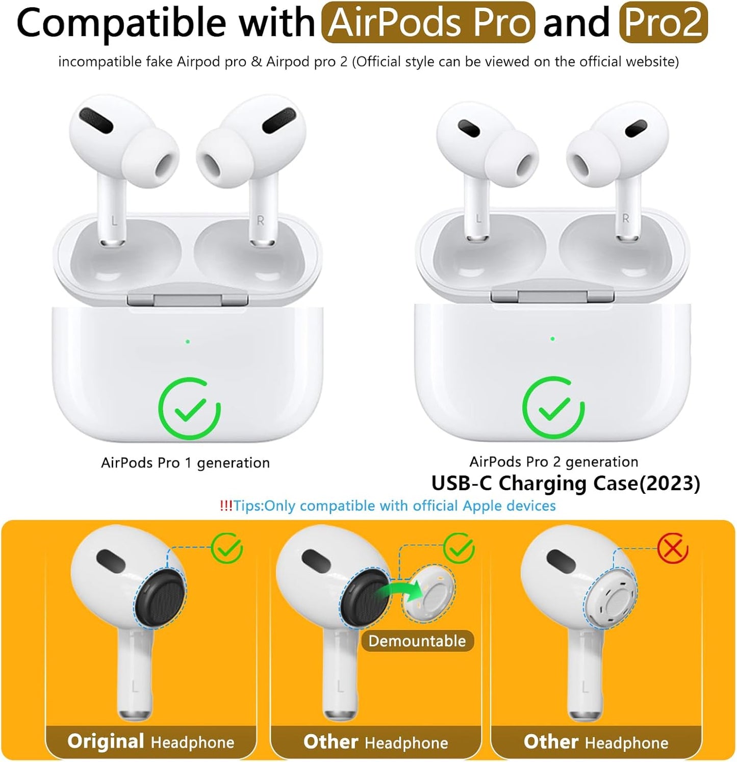 Compatible with AirPods Pro 2nd/1st Generation Memory Foam Replacement Ear Tips,with Noise Reduction Hole & Built-in dust Guard Screen,for USB-C Charging Case with Cleaner kit -Black