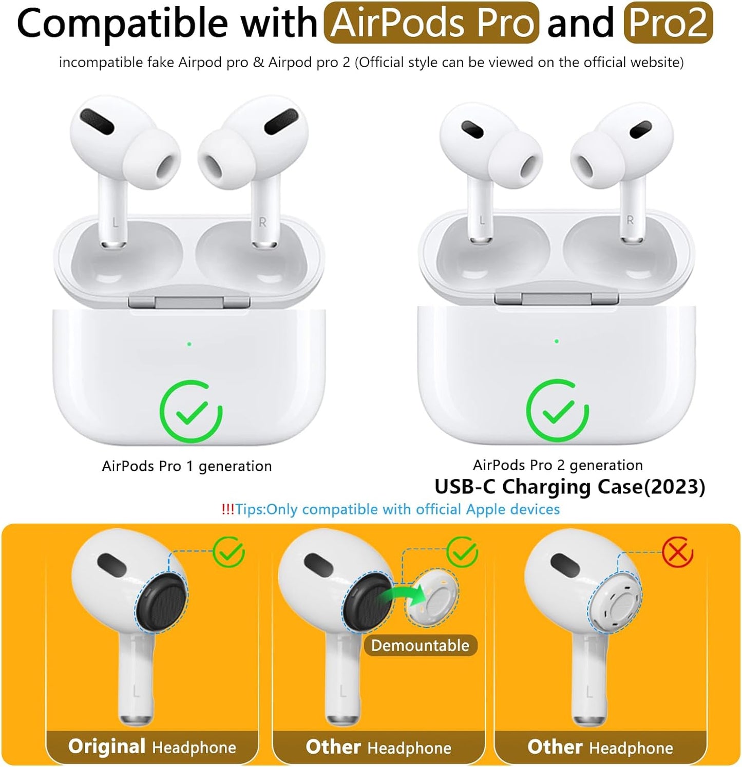 Memory Foam Replacement Ear Tips Compatible with AirPods Pro 2nd/1st Generation,with Noise Reduction Hole & Built-in dust Guard Screen,for USB-C Charging Case with Cleaner kit -Black