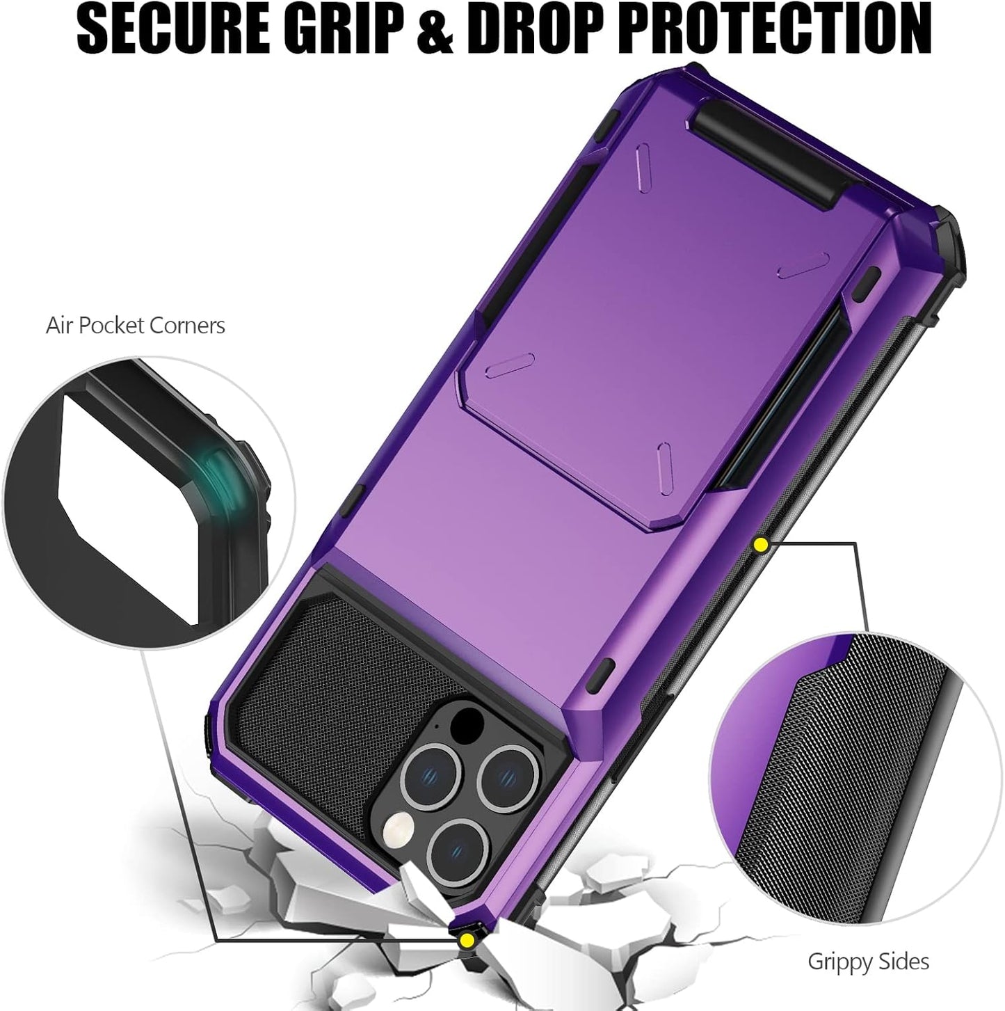 Nvollnoe for iPhone 12/12 Pro Case with Card Holder[Store 5 Cards] Dual Layer Heavy Duty Shockproof Wallet Case with Hidden Card Slot Large Storage Cover for iPhone 12(Purple)