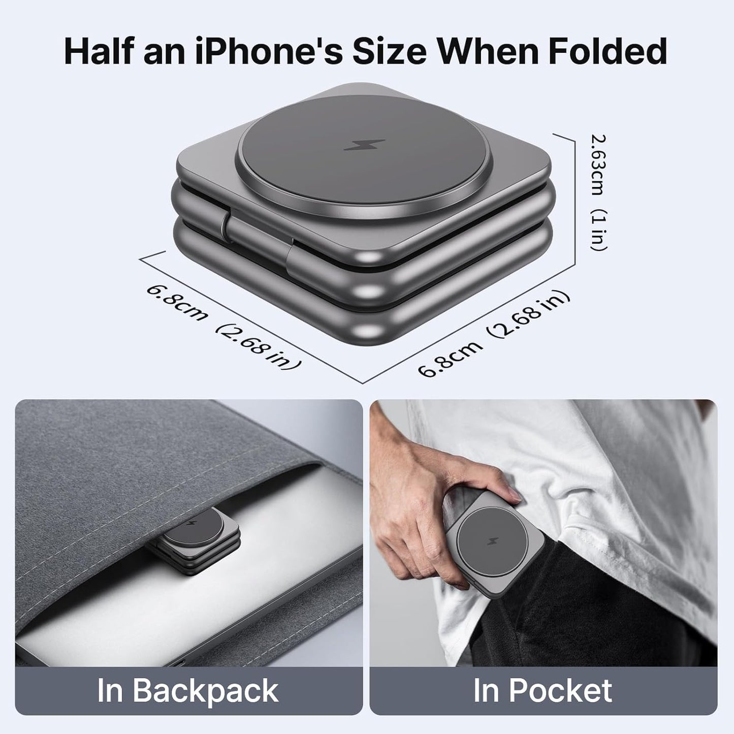 3 in 1 Charging Station for Apple Multiple Devices, Zinc Alloy Foldable Travel Wireless Charging pad for Mag-Safe Wireless Charger Stand for iPhone 16 15 14 13 12 Apple Watch Airpods