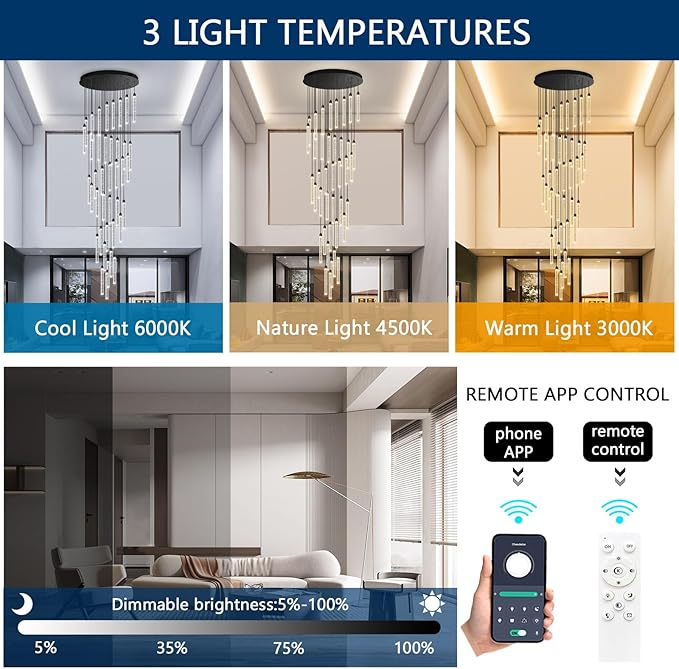 40-Lights High Ceiling Chandelier Modern LED Crystal Chandelier for Foyer Dimmable Spiral Crystal Chandeliers for Entryway Staircase Hallway Living Room Hanging Light Fixture