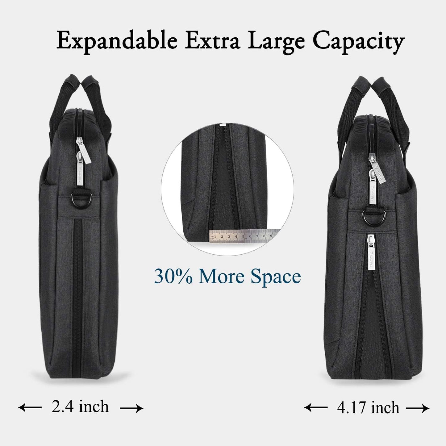 Voova Laptop Bag Case 17 17.3 Inch Computer Sleeve Messenger Bag with Shoulder Strap Expandable Waterproof Large Capacity Business Briefcase for Work Travel Fit 17-18” Laptop, Men Women, Black