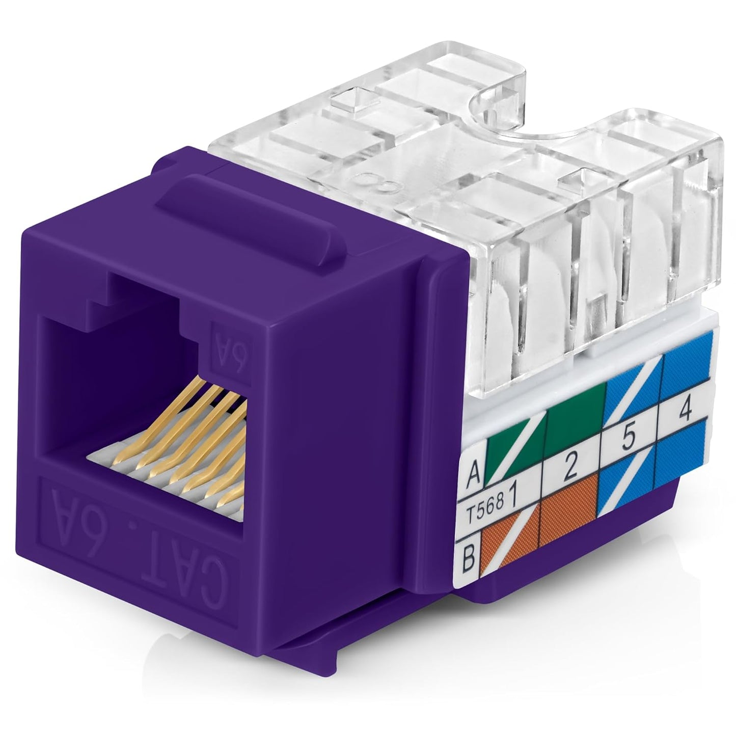 Everest 90° Angled RJ45 Cat6A Keystone Jacks 20-Pack in Purple - Slim Profile Female RJ45 Connectors - Cat 6A Keystone Jack - Compatible with 90° Angled Speed Termination Tool - easyJACK (B094WB91H3)