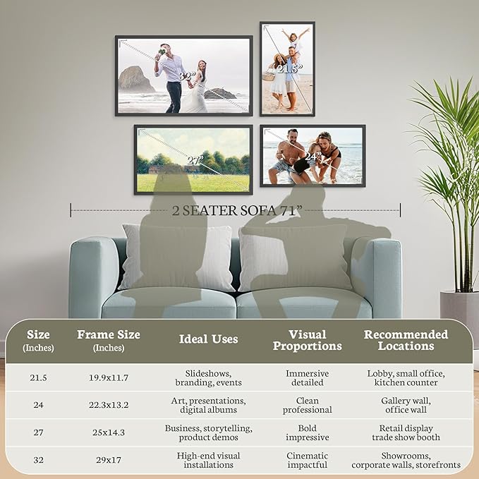 BSIMB 32 Inch Large Digital Picture Frame, Touchscreen 64GB 1920x1080 FHD WiFi Photo Frame Electronic Display Wall Mount Include, Share Pictures/Videos via App/USB/SD, Easy Setup, Gifts for Mom, Black
