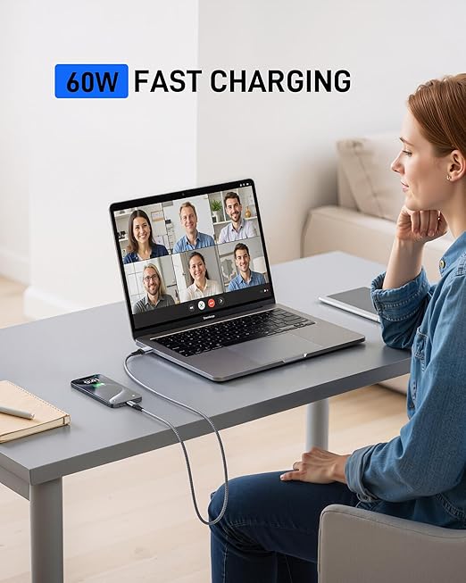 Short USB A to USB C Cable 3FT, USB C Fast Charging Cable, Durable Braided USB to USB Type C Cord for Car iPhone USB C Charger for iPhone 17/16/15/Pro Max/Plus, Samsung Galaxy S23 and More-2Pack Gray