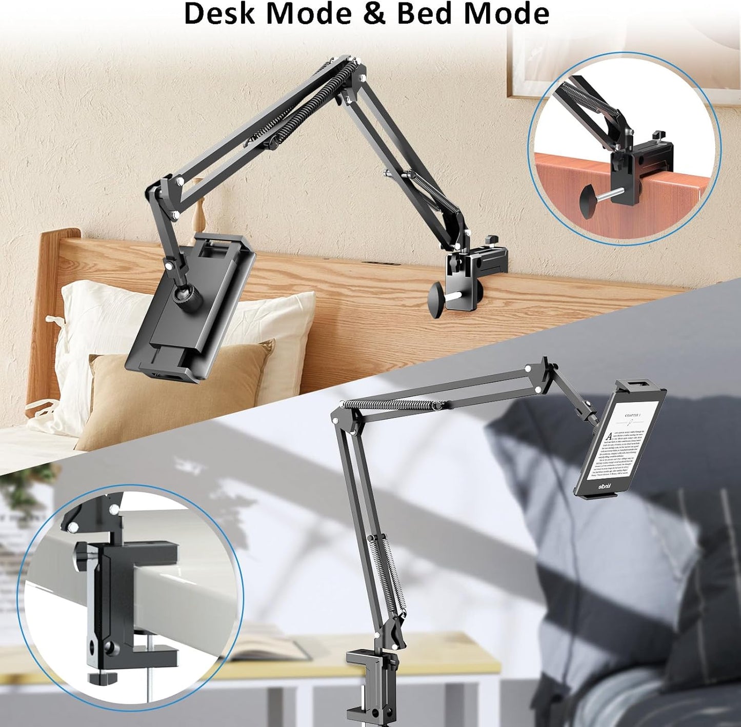 Metal Tablet Holder for Kindle Reading in Bed, Easy Adjust Hands Free Lazy Arm Mount for Kindle Accessories, Gifts for Readers