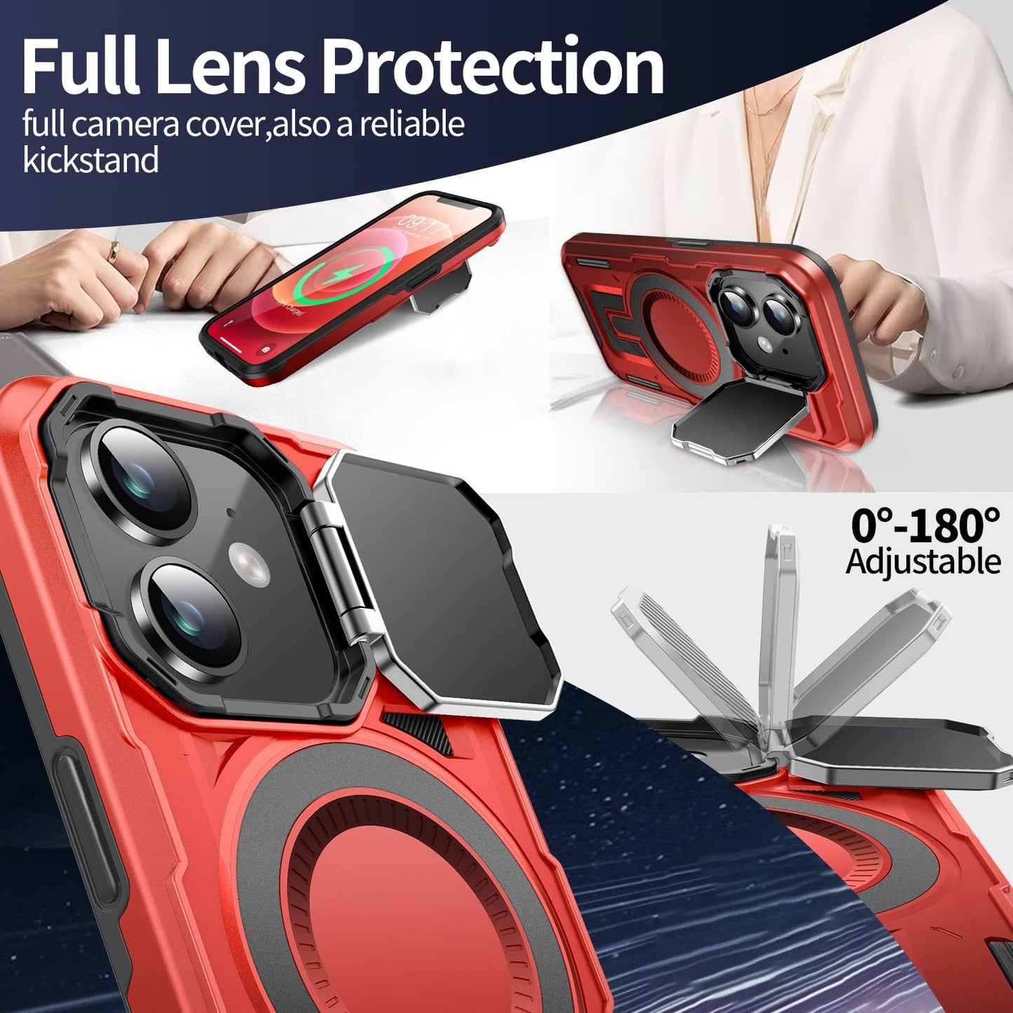 Camera Stand Case for iPhone 12/12 Pro, [Compatible with MagSafe] [Lens Cover] 2024 Version Military Grade Protective Soft Case for iPhone 12/12 Pro 6.1 inch Men Women, Red