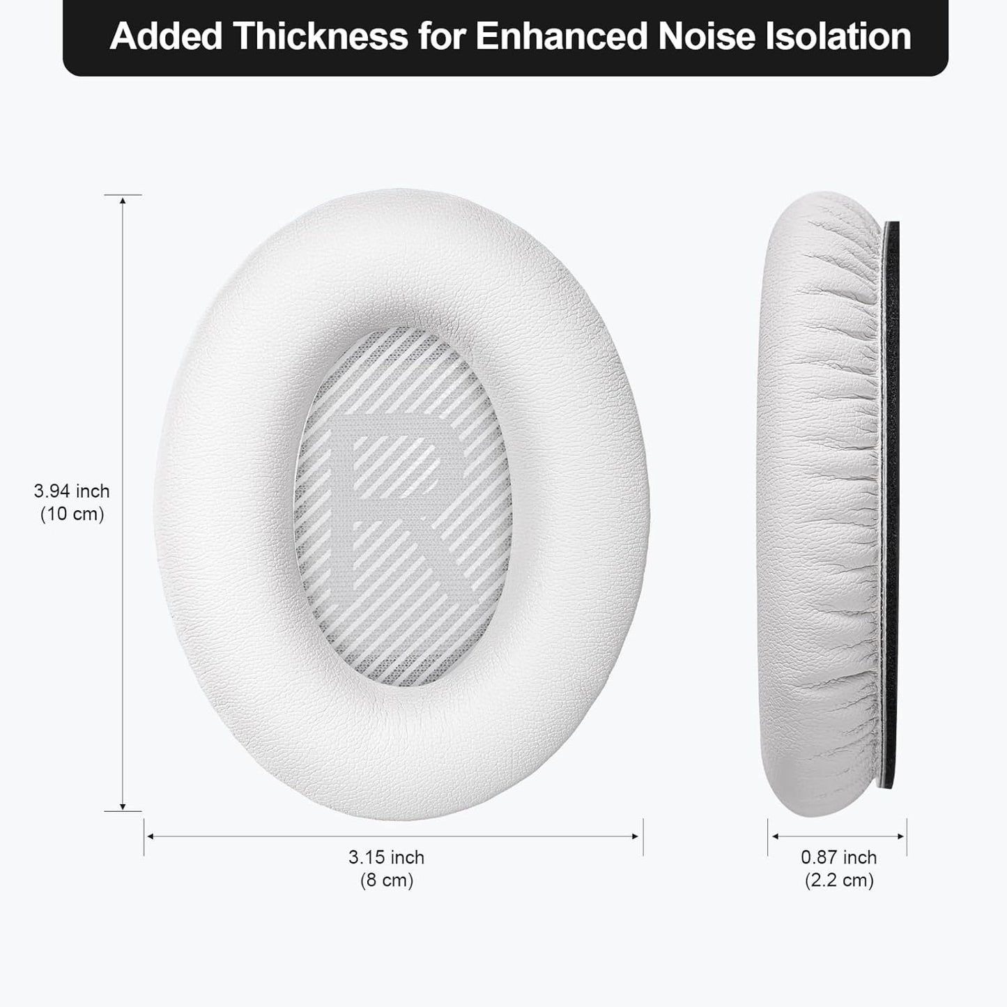 Replacement Ear-Pads Cushions for Bose QuietComfort-35 (QC-35) and QuietComfort-35 II (QC-35 II) Over-Ear Headphones (White)
