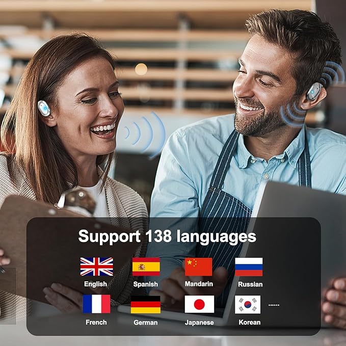 Language Translator Earbuds, Two-Way Instant Language Translator Real Time with APP for 130 Languages, Fast Reaction Translation Device, for Travel, Gift and Learning (White)