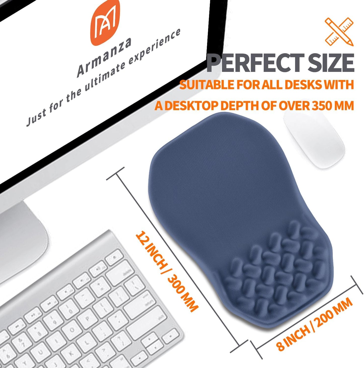 Ergonomic Slope Mouse Pad Wrist Support, Wrist Rest Mousepad for Carpal Tunnel Pain Relief with Massage Bulge and Slow Rebound Memory Foam (12x8 inch, Deep Blue)