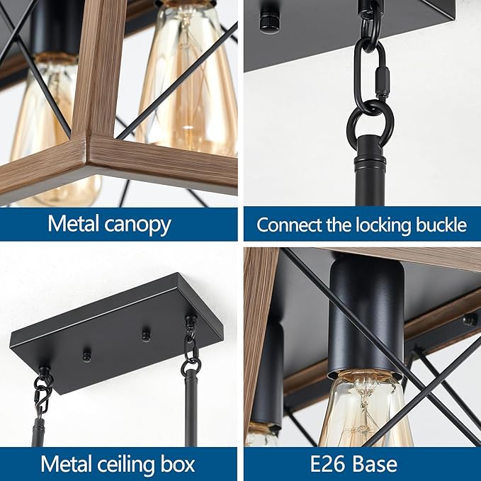 HuixuTe 5-Light Dining Room Chandelier Over Table, Farmhouse Kitchen Island Lighting, Adjustable Height Chandeliers for Kitchen, Dining Room Table Walnut