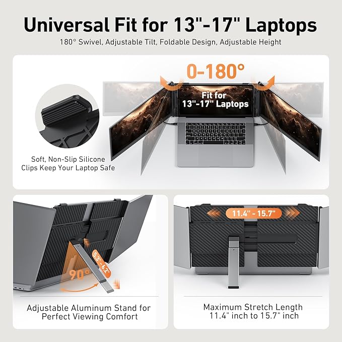 Vixtan 2.2lb Ultra-Light Laptop Screen Extender, 14" Triple Portable Monitor for Laptop, Ultra-Thin 1080P FHD Monitors for 13.3-17.3" Laptops, Triple Monitor Extended for Windows/Mac/Chrome