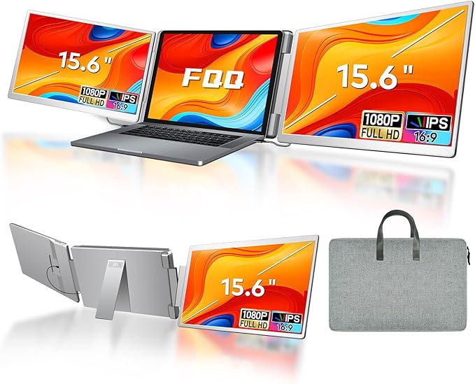 15.6" Laptop Screen Extender, Left Screen 360° Flip Triple Screen Monitor Extender, FHD 1080P IPS Portable Travel Monitor Display, fit for 12–18.5" Laptops, Compatible with Windows and MacBook-S10