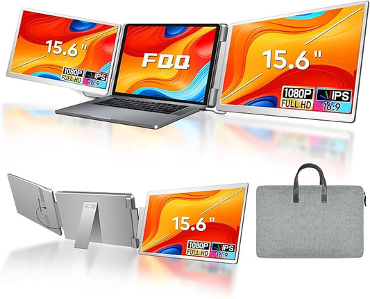15.6" Laptop Screen Extender, Left Screen 360° Flip Triple Screen Monitor Extender, FHD 1080P IPS Portable Travel Monitor Display, fit for 12–18.5" Laptops, Compatible with Windows and MacBook-S10