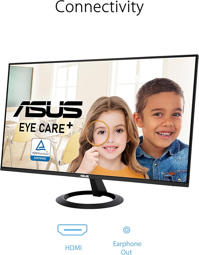 ASUS 24” (23.8-inch viewable) Eye Care Monitor (VZ24EHF) - IPS, Full HD (1920 x 1080), Frameless, 100Hz, Adaptive-Sync, 1ms, HDMI, Low Blue Light, Flicker Free, Ultra-Slim Profile, 3 Year Warranty