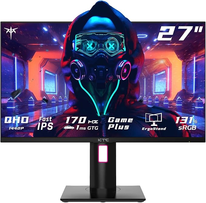 KTC 27" 1440p 170Hz Gaming Monitor, 2K QHD 1ms GTG Fast IPS, HDR, HDMI/USB C/DP, FreeSync & G-Sync, Swivel Tilt Height Pivot Adjustable, H27T22