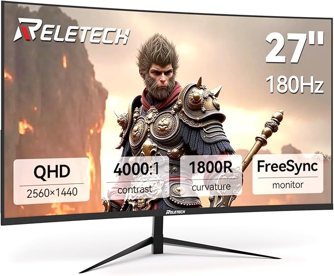 27Inch Ultrawide Curved 180Hz Gaming Computer Monitor -2K QHD(2560x1440) 1800R PC Screenr, 4000:1 Contrast Ratio, 1x Display Port, 2X HDMI ，（G27X Flex Pro）