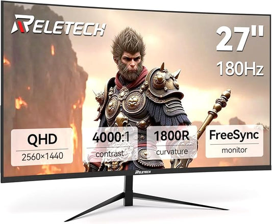 27Inch Ultrawide Curved 180Hz Gaming Computer Monitor -2K QHD(2560x1440) 1800R PC Screenr, 4000:1 Contrast Ratio, 1x Display Port, 2X HDMI ，（G27X Flex Pro）