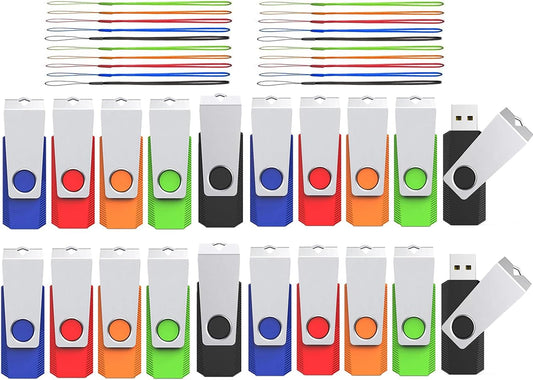 2GB Flash Drive 20 Pack, Wooolken USB 2.0 Memory Stick with LED Light and Lanyards USB Drive Stick for Data Storage and Backup (Mixed Colors)