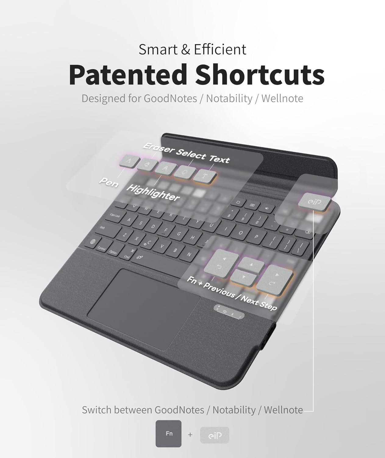 EIP Keyboard Case for iPad Pro 13 inch M4 (2024), 13” Magnetic Detachable Keyboard with Patented Stylus Shortcuts, Adjustable Stand, Seven-Color Backlit [Not for Pro 12.9” 3-6th] [Not for Air 13”].