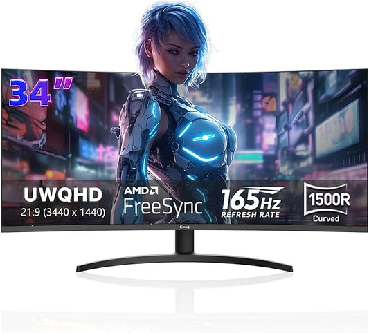 34 Inch 4K Curved Gaming Monitor, (3440x1440) 165Hz VA Panel Ultrawide Computer Monitor, HDR400, 1500R, FreeSync HDMI/DP and Built-in Speaker VESA 100 x 100mm
