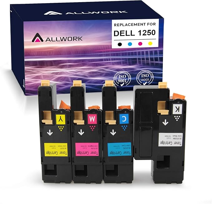 Dell 1250 Compatible Toner Cartridge Replacement for use in Dell 1250c Dell 1350cnw 1355cn 1355cnw 1755nf 1755nfw c1760nw c1765nf c1765nfw Printer (KCMY, 4-Pack)